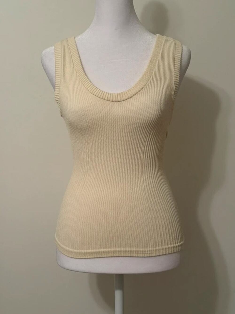 Free People Cream Ribbed Scoop Neck Tank Top